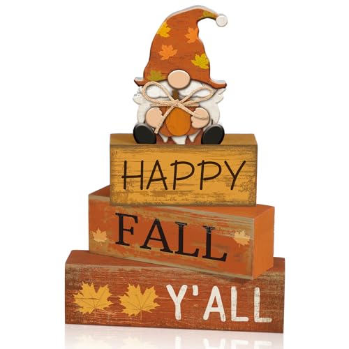 Lineshading 4 Pcs Fall Decorations for Home Wooden Gnome Block Sign Thanksgiving Tiered Tray Decor Thanksgiving Centerpiece Rustic Fall Table Decor for Autumn Harvest Party Home Kitchen Decorations