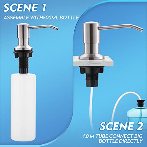 Crea Soap Dispenser For Kitchen Sink, Built In Countertop Kitchen Sink Soap Dispenser With 39" Extension Tube And 17Oz Bottle Kit, Stainless Steel Brushed Under Sink Soap Pump #TOP1