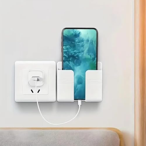 Image of WALLVIEW TECH Pack of 4 Wall Mounted Mobile Holder Storage Case for Remote, Wall Mounted Mobile Stand /Multi Purpose Stand with Hole for Phone Charging (White)