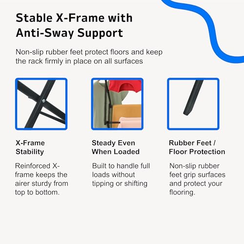 Straame 3-Tier Expandable Clothes Airer Indoor Outdoor – Slimline Drying Rack (Expanded:71×37×103 cm, Folded: 51×43×9 cm), 10 kg Capacity, Rust-Resistant, Non-Slip Feet, Heavy-Duty Design (Black) - Image 4