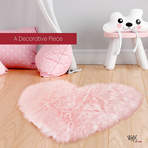 Silky Soft Faux Fur Rug, 2.5 Ft. X 3 Ft. Pink Heart Fluffy Rug, Sheepskin Area Rug, Shaggy Rug For Living Room, Bedroom, Kid's Room, Or Nursery, Home Décor Accent, Machine Washable, Non-Slip Backing #TOP2