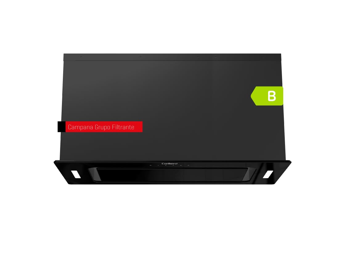 Corberó - Okap filtracyjny | 75 cm | MAURICIO7575B | Przepływ 581 m3/h, 230 W, 3 prędkości, 3-warstwowy filtr aluminiowy, filtr węglowy | E. Energetyczny B | Stal nierdzewna i czarny