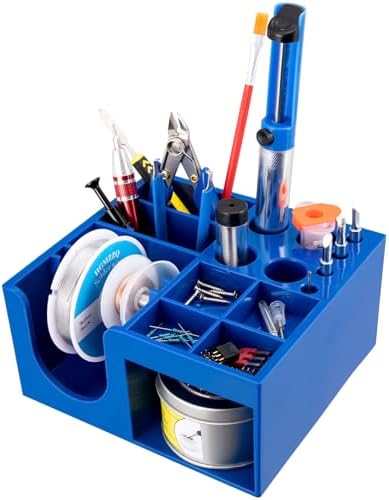 Non-Slip Solder Holder & Dispenser Reel Stand with Anti-Skid Feet - Organize Solder Wire, Flux, Paste & Tools, Durable Plastic Storage for Tidy Workbench (6x5.5x2.95 Inches)