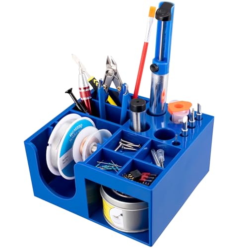 Non-Slip Solder Holder & Dispenser Reel Stand with Anti-Skid Feet - Organize Solder Wire, Flux, Paste & Tools, Durable Plastic Storage for Tidy Workbench (6x5.5x2.95 Inches)