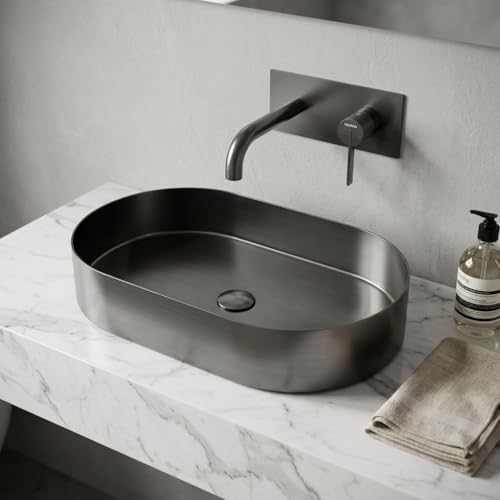 Image of Lusso Basin Collection 65x38 cm SS 304 Brushed Stainless Steel Counter Top Wash Basin for Bathroom | Luxury Finish Kitchen & Bathroom Sink | Get 2 Years Warrenty