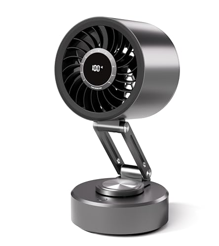 Yibest アルミ合金 サーキュレーター デュアルDCモーター 折りたたみ式 卓上扇風機 静音＆省エネ パワフル送風 120°超広角自動首振り 上下角度調節 4段階風量 12畳対応 コードレス USB-C充電式 コンパクト 衣類乾燥 部屋干し 空気循環 梅雨対策 ギフト グレーの商品画像（Amazon）
