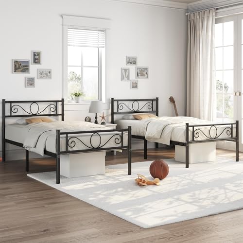 Yaheetech Bettrahmen Metallbett Bettgestell aus Metall, Einzelbett für 90 x 190 cm Matratze, Gästebett für kleine Räume, Schwarz