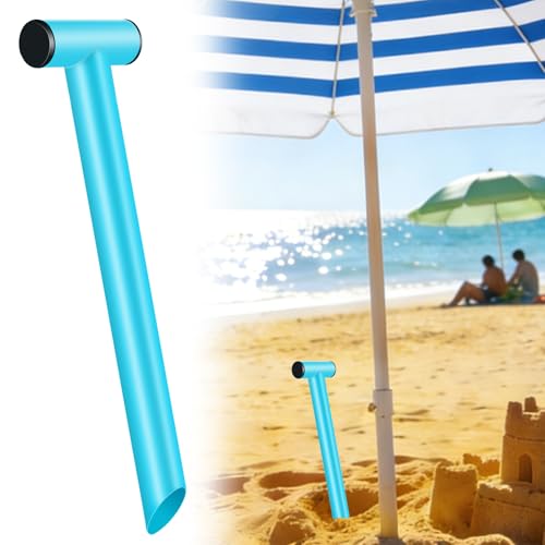 Feoang Stainless Steel Sand Digger Tool T Bar Sand Gopher Tool Beach Umbrella Hole Maker for 15 Holes Heavy Duty Auger Alternative Necessary Beach Accessories