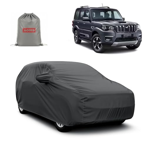 Image of AOSIS 'Waterproof' Car Cover Compatible with Mahindra Scorpio Classic S11 /S10 /S9 /S8 /S7 /S6 /S5 /S4 /S3 300 GSM Uly Coated Thick Fabric 4X4, Adjustable Belt Buckle, Elastic Grip