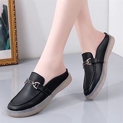 Zapatos individuales para mujer estilo plano con punta redonda color negro 4