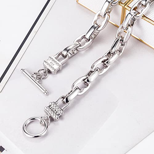 Dankadi Men Solid 925 Sterling Silver Cable Rolo Link Chain Necklace Women 9Mm &10Mm-Curb Cuban Chain Thick Big Choker 18" 20" 22" 24" 26 "28" 30" Fine Jewelry Gift (18 Inches, Width 9Mm) #TOP5