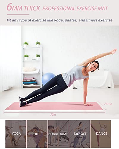 Yoga Mat For Women And Men, Premium 6Mm Thick Double-Sided Non Slip Exercise & Fitness Mat, Eco Friendly Tpe Workout Mat For Yoga, Pilates And Floor Exercises With Carrying Strap (Pink) #TOP4