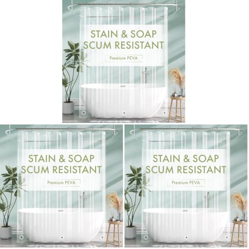 Image of AmazerBath Extra Long Shower Curtain Liner, Clear, 84 Inches Long, 72x84 Plastic Curtain Liner, Cute PEVA Tall Shower Liner for Bathroom with 3 Magnets (Pack of 3)