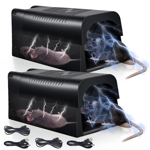 Paquete de 2 trampas eléctricas mejoradas para ratones y ratas, mata ratones y ratas al instante, trampa eléctrica reutilizable sin tocar y fácil de limpiar, mata roedores para interiores, para el