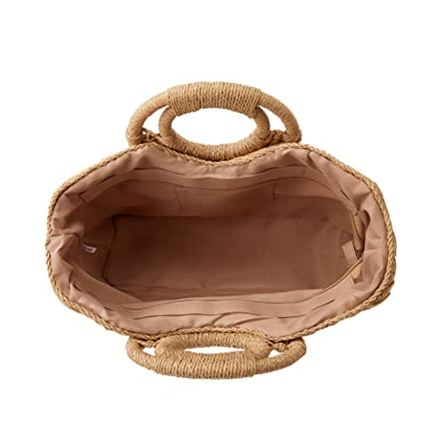 Women Straw Handbag, Large Capacity Woven Handmade Round Handle Hobo Bag, Casual Retro Vacation Beach Bag #TOP5