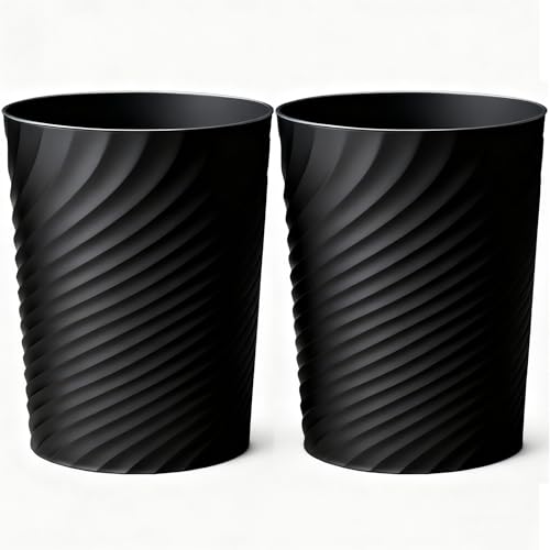 HOLTPHILI Bathroom Trash Can 1.8 Gallon Small Waste Basket Garbage Can for Bedroom Office Kitchen, 2 Pcak Black