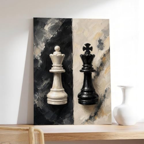 Toile d'échecs noir et blanc King Queen grand format premium