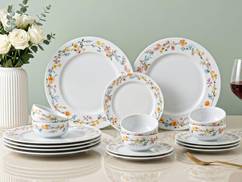 Image of Bodhi House Premium Porcelain Dinner Set 18 Pieces Serving for 6 | Floral Vine Design | Microwave & Dishwasher Safe | Crockery Set | Dinnerware Set for Home, Dining, Kitchen & Gifting