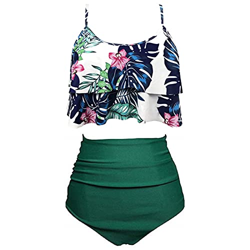 Sanfashion - Traje de baño para mujer (2 piezas), punto ondulado, diseño reductor clásico vintage, para la playa W- Rouge Sling XXL