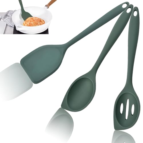 3 cucchiai da cucina in silicone, 28 cm, set di cucchiai da cucina in silicone, cucchiai in silicone, cucchiaio per mescolare, cucchiaio per cottura e stirring con foro