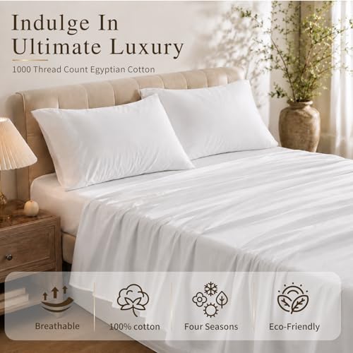 Image of MEISHANG 1000TC Egyptian Cotton Sheets King, 16 inch Deep Pocket | 1000TC Egyptian Cotton Sheets, Sateen Weave, Ultra Soft & Breathable, OEKO-TEX Certified