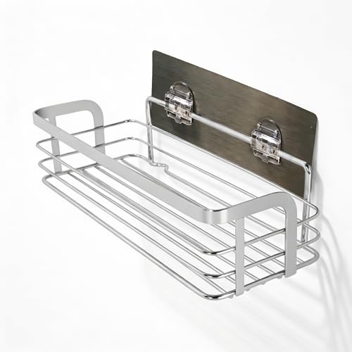 SODANY Estante Organizador de Pared Adhesivo, Cesta de Metal Sin Taladro para Baño y Cocina, Balda Multiusos para Ducha, Especias y Almacenaje de Entrada, Sistema de Clips Seguros, Diseño de Rejilla