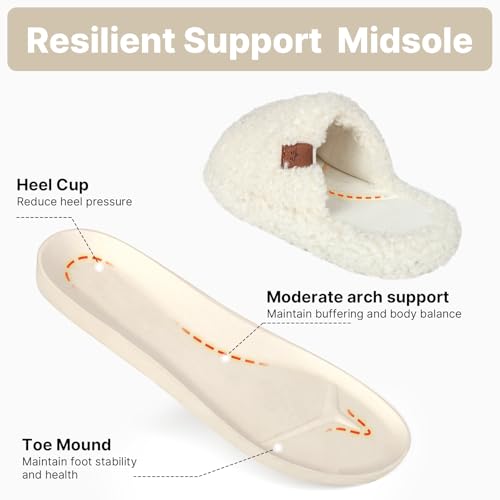 Image of Womens Fuzzy Slippers Wide Width Ladies Arch Support Memory Foam Slippers Warm Comfy faux fur Slip On Indoor House Shoes