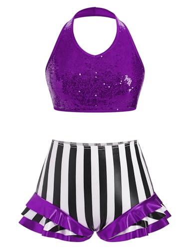 AFAVOM Sequin Bra Top & Striped Shorts