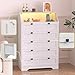 Wodeer White Dresser Tall 5 Drawer Dresser for Bedroom, Wood Chest of Drawers with LED Lights, Charging Station, Metal Handles, Modern Storage Cabinet and Organizer Drawers for Living Room, Hallway