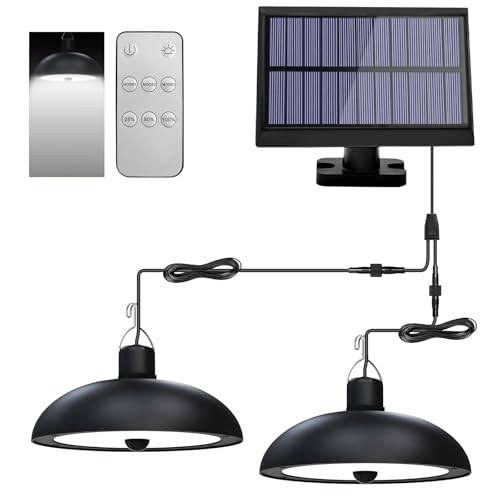 Joollurm Solar Shed Lights, 78LED Solar Pendant Light Dimmable/Daytime On Mode with Remote Control, Waterproof, 9.84FT Cord for Indoor/Outdoor Use in Gazebo, Garden, Garage, Courtyard- White