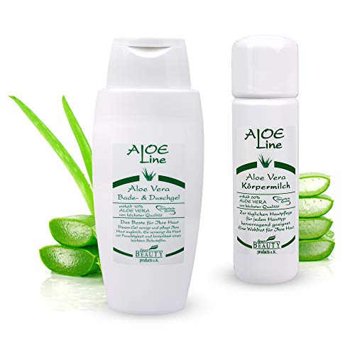 Aloe Vera Körperpflege Set - Aloe Vera Körpermilch (1 x 200 ml) + Aloe Vera Bade- & Duschgel (1 x 200 ml) - Made in Germany Cover