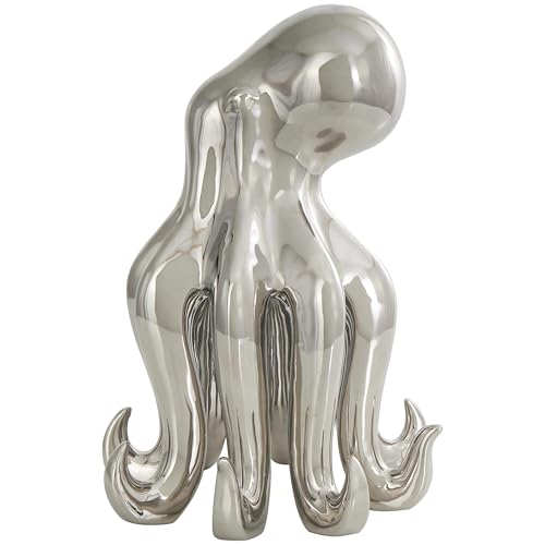 Image of Deco 79 Ceramic Octopus Decorative Sculpture Tall Standing Home Decor Statue, Accent Figurine 8 inch x 9 inch x 12 inch, Silver