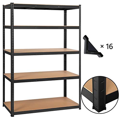 Yaheetech Estantería Metálica Almacenaje 180x120x60cm Estantería para Cargas Pesadas Estante Industria de 5 Niveles para Garaje Taller Trasero Carga de 875 kg Negro - imagen 7