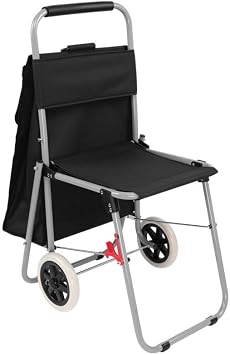 Creative Mark The ArtComber Foldable Chair Cart, Black - Artist Trolley with Adult-Sized Seat, Portable Plein Air Rolling Chairs, Multi Use - Personal Shopping, Groceries, Painting, Travel, Beach