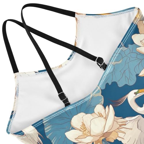 KLL Seamless Pattern Heron Bird Water Lily Toddler Girl 1 Piece Swimsuits Summer Swimwear Adjustable Strap Cute4