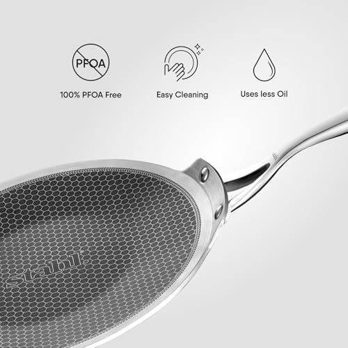 Image of Stahl Artisan Hybrid 26 cm Roti Tawa 4 mm Thick | Triply Stainless Steel Tawa with Honeycomb Structured Stick Resistant Layer | Scratch Resistant Roti Tawa Compatible with Induction & Gas Stove