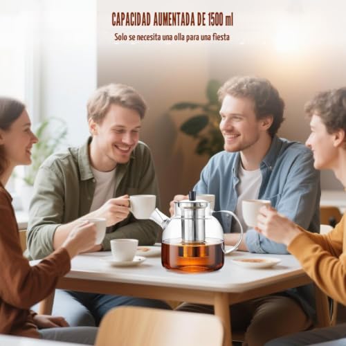 Miniatura 4 de Tetera De Cristal De 1,8 Litros Con Calientaplatos, Tetera De Cristal Con Colador, Tetera Con Colador Para Té Suelto, Sin Bpa, Apta Para Microondas Y Lavavajillas