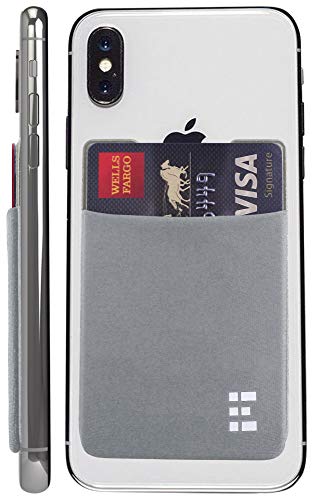 Cell Phone Credit Card Holder Stick On Wallet Case w/RFID Blocking (Silver)