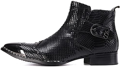 Santimon Mens Black Dress Ankle Chelsea Boots with Studded Metal Pointed Toe – Genuine Leather Punk Gothic Rock Buckle Western Boots for Disco Stage Party2