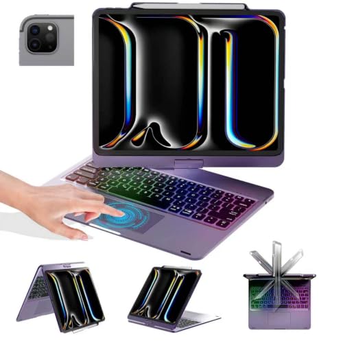 Image of BABG Keyboard Case for iPad Air 13 inch(M3 /M2)&iPad Pro 13(M5 /M4),iPad Pro 12.9(6th /5th /4th /3rd Gen) Case with Keyboard,360 Rotatable,Toupad,Backlits,Pencil Charging-Dark Purple