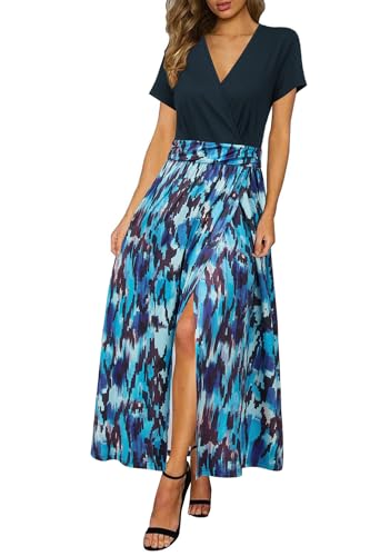 Image of Newshows Women's 2026 Lightweight Summer Wedding Guest Beach Vacation Casual V Neck Split Flowy Maxi Dress