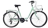 CLOOT Bicicleta Paseo Urbana Relax 26" con Cesta Portaequipajes Cambio 6 Velocidades Cuadro Bajo Comoda Estilo Clasico Confort Diario Uso Ciudad Ligera Diseño Elegante Hombre Mujer 155-178 cm (Verde)