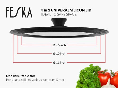 Feska Universal Pot Lid (Ø 9.5 | 10 | 11″) Incl. 2X Lid Holder & Felt Protector - Pot Cover, Pan Lid, Frying Pan Lid, Cast Iron Lid & Crock Pot Lid #TOP1