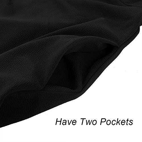 Ihot Funeral Dress For Women Elegant Vintage Ruffle Floral Flared A Line Swing Casual Cocktail Party Dresses With Pockets Solid Black Small #TOP4