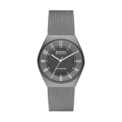 Skagen Grenen Watch for Men, Movimento a tre lancette a energia solare con cinturino in acciaio inossidabile o in pelle, 37 mm, Grigio e argento