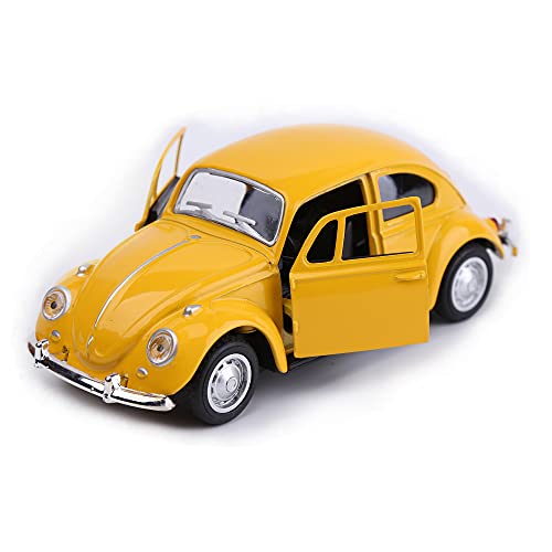Berry President Classic 1967 Volkswagen Vw Classic Beetle Bug Vintage 1/32 Scale Diecast Metal Pull Back Car Model Toy For Gift/Kids (Yellow) #TOP4