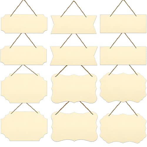 12 Pcs Unfinished Hanging Wood Sign, 6 Shape Blank Wood Plaque, Wood Signs For Crafts, Wooden Slices Banners With Ropes For Painting Writing Pyrography Diy Home Crafts Supplies #TOP15