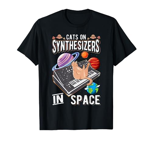 Cats On Synthesizers In Space Planets Musician Cat T-Shirt