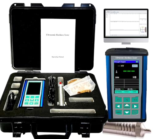 Ultrasonic Hardness Tester Digital Ultrasonic Hardness Meter Durometer Sclerometer with Force 50N 5kgf Probe Maximum Roughness Test Surface Ra<10um for Hardened Quenching Layer ASTM-A1038 Standard