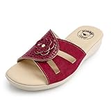 JOMIX Sandales Femme Senior Confortables à Scratch Pantoufles Été Ouvertes Mules Compensées Réglables Légères pour Maison Loisirs et Courtes Promenades Rouge 41